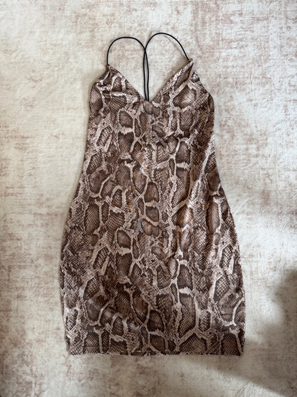 H&M Brown & Cream Snake-Print Slip Dress